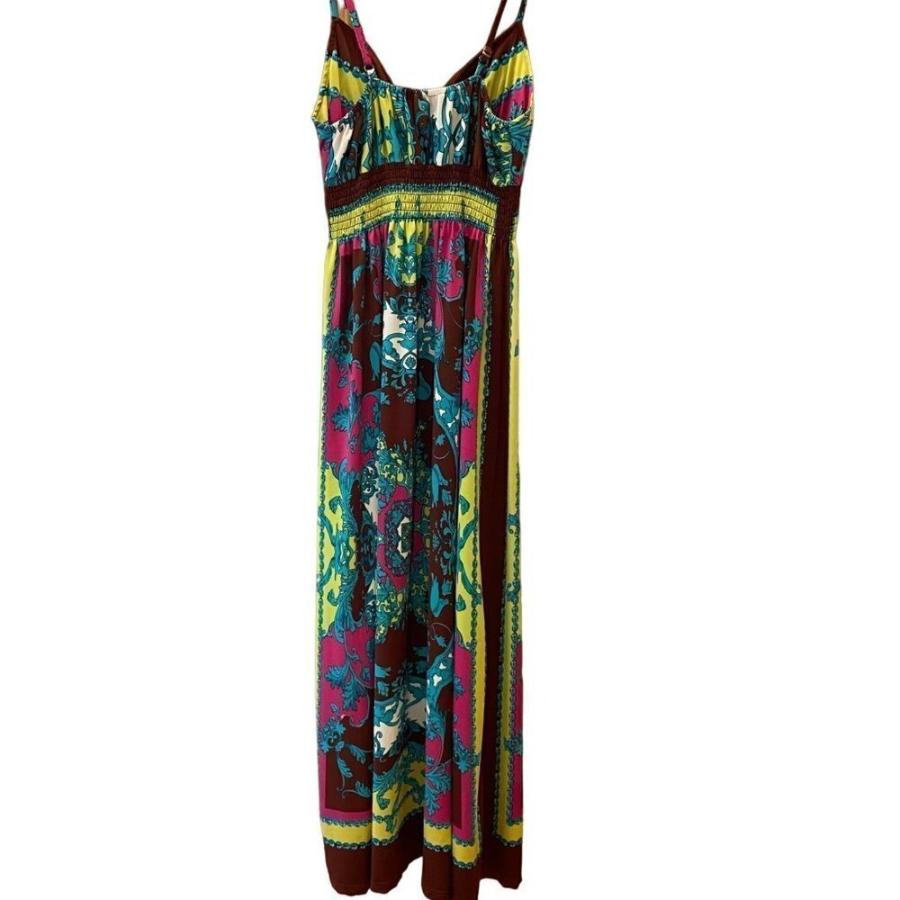 SHE'S COOL Women's Maxi Dress, Size M, Boho, Colors Brown/Pink/Aqua/Lime Green/W